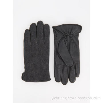 Grid fabric high fashion brand genuine leather glove